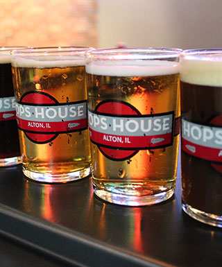 Flight of beers at Hops House at Argosy Casino Alton.